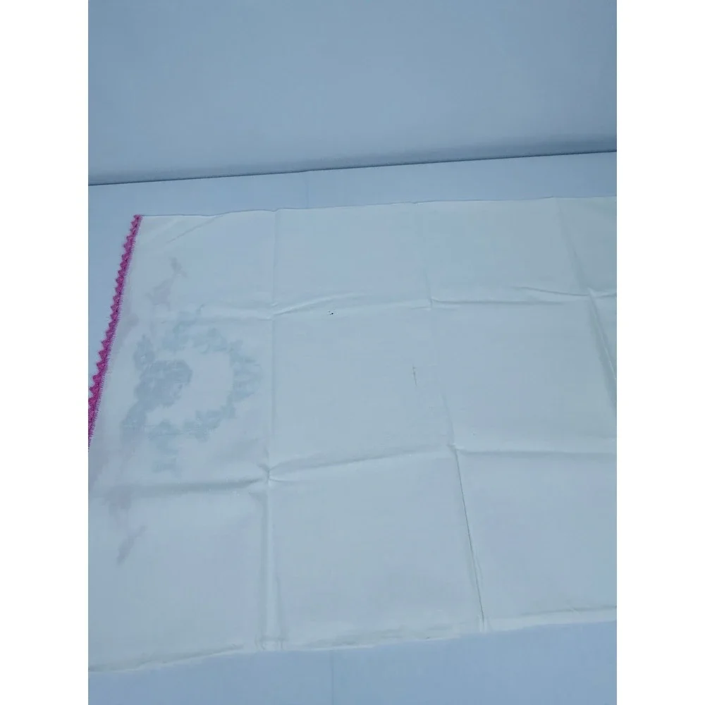 Vintage Cross Stitched Pillowcases White w/Pink Purple Blue Floral 30 x 20